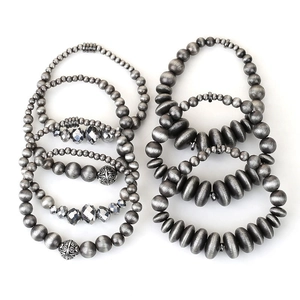 Set di 7 bracciali bohémien in argento vintage con perline in vetro di cristallo