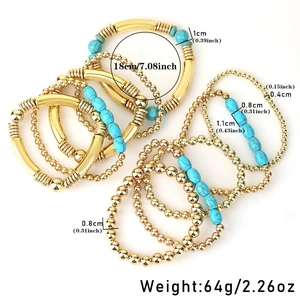 Détails des dimensions et du poids de l'ensemble de bracelets bohèmes en turquoise