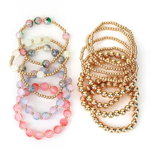 Handmade colorful crystal bead bracelet set with gold metallic accents for women