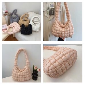 Detailed grid showing quilted cloud bag texture and colors in various studio angles