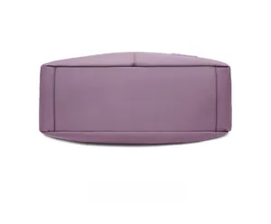 Macro bottom view of purple waterproof nylon tote bag with reinforced stitched seams