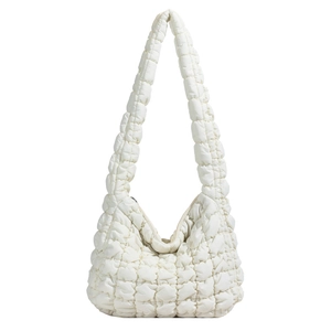 Quilted cloud puffer shoulder bag in off-white featuring a unique pleated hobo design