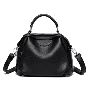 Klassische schwarze Handtasche mit Litschi-Muster, Tragegriffen und Schultergurt für Damen