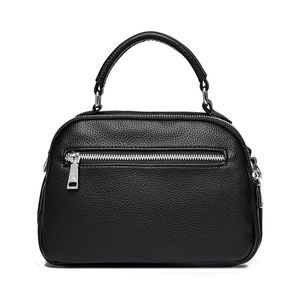 Klassische schwarze Muschel-Handtasche mit Litschi-Muster und silbernem Reißverschluss