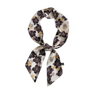 Petit foulard floral étroit et ruban à cheveux en polyester soyeux gris élégant