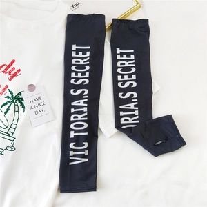 Breathable black sun protection ice silk arm sleeves with white letter print for outdoor use