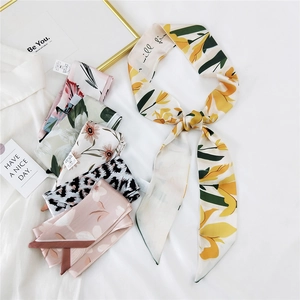 Floral print long skinny silk scarves assortment for women with elegant patterns and smooth finish