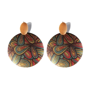 Boucles d'oreilles pendantes bohèmes rondes en alliage avec motifs vintage et dorés