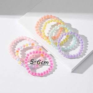 Colorful stretch acrylic bead bracelet set with frosted matte finish for women