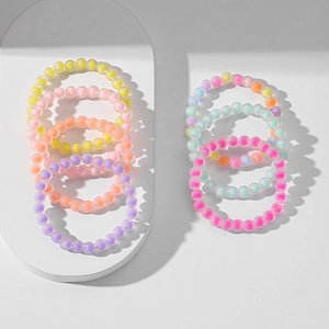 Colorful matte acrylic beaded elastic bracelet set for girls in candy colors