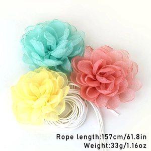 3D fabric camellia flower necklace set with 157cm adjustable white ribbons for women