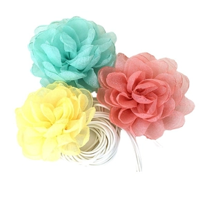 Three-piece set of camellia flower necklaces in pink, mint green and pale yellow silk