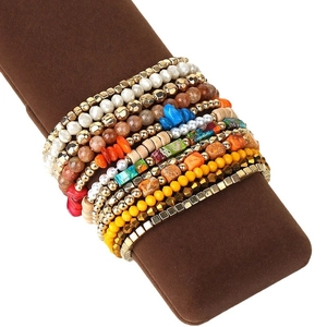 Bohemian multilayer beaded elastic bracelet set with turquoise and colorful stones