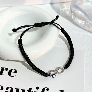 Infinity Evil Eye black braided cord bracelet with sparkling zircons and adjustable slider