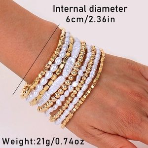 Detail view of layered pearl bracelet set with 6cm inner diameter and 21g weight
