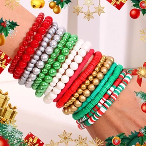 Bracelets En Künstliche Perles De Noël Argile Polymère Verre Bois Künstliche Perle Heishi Élastique Bijoux De Fête Femmes