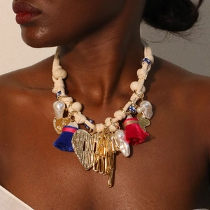 Bohemian Ethnic Statement Necklace Alloy Pendants Multi Layer Imitation Artificial Pearls Chunky Beads Retro Jewelry Women Accessory