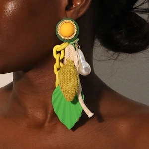 Boucles D'oreilles Pendantes Feuille Alliage Résine Polyester Fausse Künstliche Perle Et Tige En Acier Inoxydable Bohème Femme