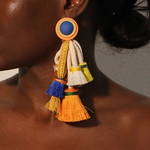 Bohemian Long Tassel Earrings Multicolor Ethnic Resin Alloy Jewelry With Stainless Steel Earring Post For Women Holiday