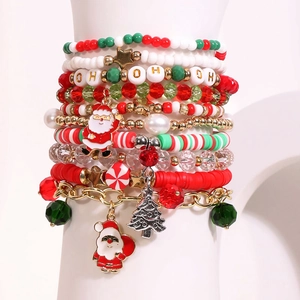 Christmas star bracelet set with red green white beads and holiday charms