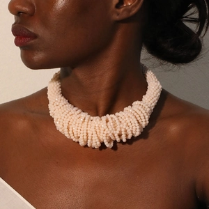 Handmade Artificial Crystal Multi Layer Beaded Choker Necklace For Women Chunky Twisted Aluminum Chain Statement Jewelry
