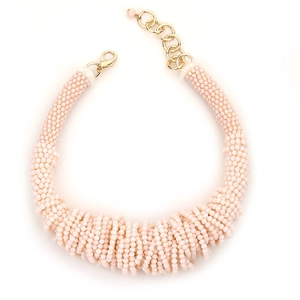 Handmade multilayer beaded faux crystal necklace in dusty pink with golden lobster clasp