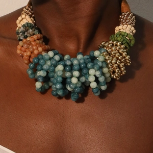 Collier Ras De Cou Bohème À Grosses Perles Fait Main Pierre Naturelle Verre Bois Aluminium Ethnique Bijoux Femmes