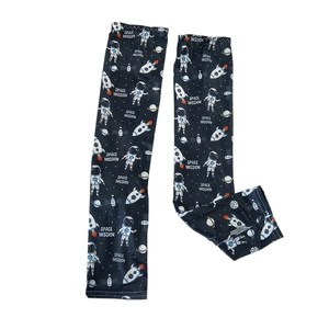 Navy blue cooling ice silk sun protection sleeves with cartoon space mission patterns