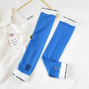 Blue and white cooling ice silk sun protection sleeves with thumb holes for outdoor sports