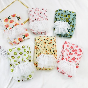 Women Chiffon Sun Protection Arm Sleeves Fruit Print Lace Trim Summer Loose Breathable Cooling Arm Covers