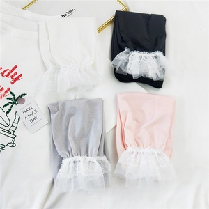 Breathable lace mesh arm sleeves for sun protection in white black grey and pink colors