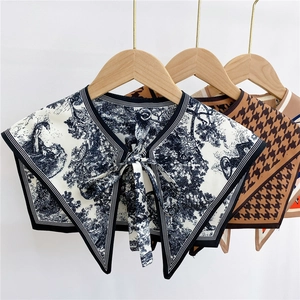 Toile de Jouy and houndstooth print decorative faux collar scarves with bow tie details