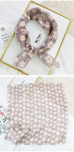Detail of lavender cotton linen scarf with white daisy print and LOVE lettering