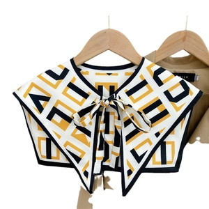 Fashionable geometric print faux collar shawl with front bow tie for women style