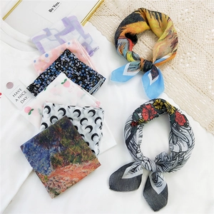 Women's Square Scarf Floral Neckerchief Lightweight Breathable Fashion Hair Band Vintage Satin Like Polyester Accessory