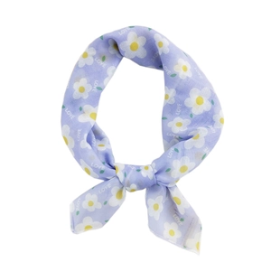 Lavender floral cotton linen scarf with daisy print and LOVE text decoration
