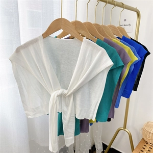 Multi-colored knitted shawl wrap for women with lightweight breathable tie-front design