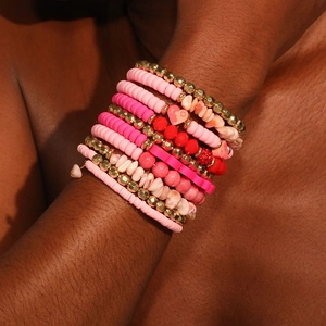 Bracelets Multi Rangées Perles Pâte Polymère Pierre Naturelle Verre Coeur LOVE Charm Rose Or Bijoux Bohèmes Pour Femmes Filles