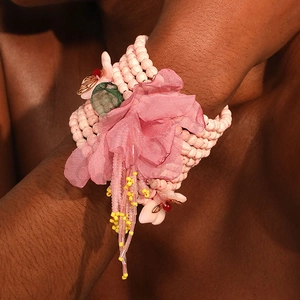 Bracelet Perles Multi-Rangs Bohême Femme Perles En Verre Fleur Rose Alliage Papillon Gland Bijoux Plage