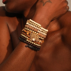 Bohemian Beaded Bracelets Wood Natural Stone Glass Multi Layer Stackable Ethnic Western Jewelry Accessory