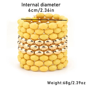 Detail view of multilayer beaded wrap bracelet showing 6cm inner diameter and 68g weight