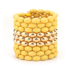 Bohemian multi-layer wrap bracelet featuring matte yellow and metallic gold beads
