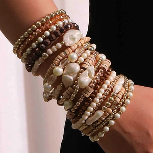 Bracelets En Künstliche Perles Empilables Bohémiens Avec Fausses Künstliche Perles Cristal Bois Bijoux De Mode Faits Main Pour Femmes
