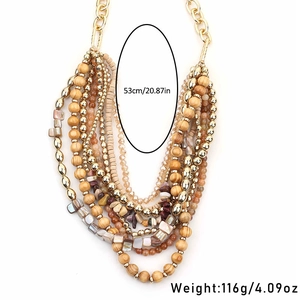 Layered bohemian necklace with natural stone and wood beads, length 53cm weight 116g