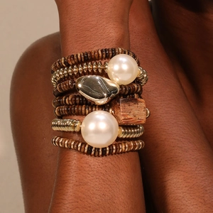 Bohemian Stacking Beaded Bracelets Acrylic Wood Faux Artificial Pearl Multilayer Elastic Ethnic Vintage Jewelry For Women