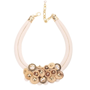 Bohemian double-layer necklace with beige rope, wood slices and large crystals