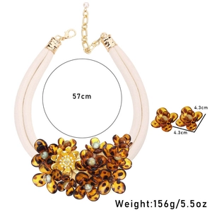 Detail view of amber floral choker necklace with dimensions 57cm and weight 156g