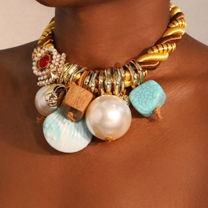 Collier Statement Bohème Avec Faux Künstliche Perle Coquille Turquoise Pendentif En Bois Corde Tressée Bijoux Ethniques Pour Femme