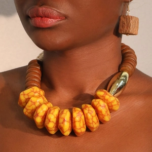 Collier Et Boucles D'Oreilles Bohèmes Faits Main Pour Femmes Bijoux Ethniques En Acrylique Et Bois Avec Accents CCB