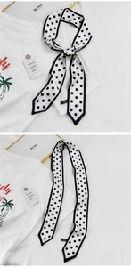 Foulard en soie à pois noirs et blancs pour coiffure ou poignée de sac à main